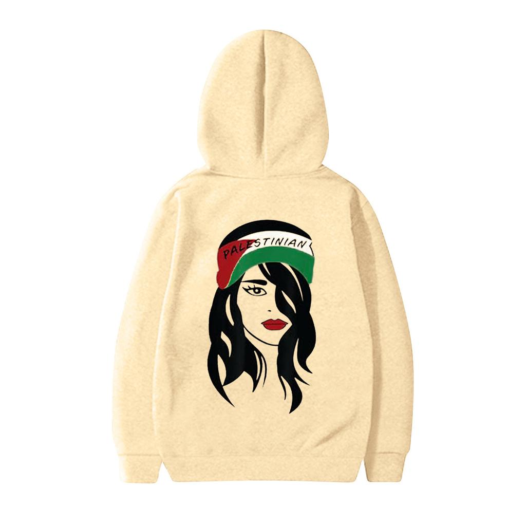 Модный повседневный свободный плюшевый пуловер с длинными рукавами и буквенным принтом с веревочной толстовкой