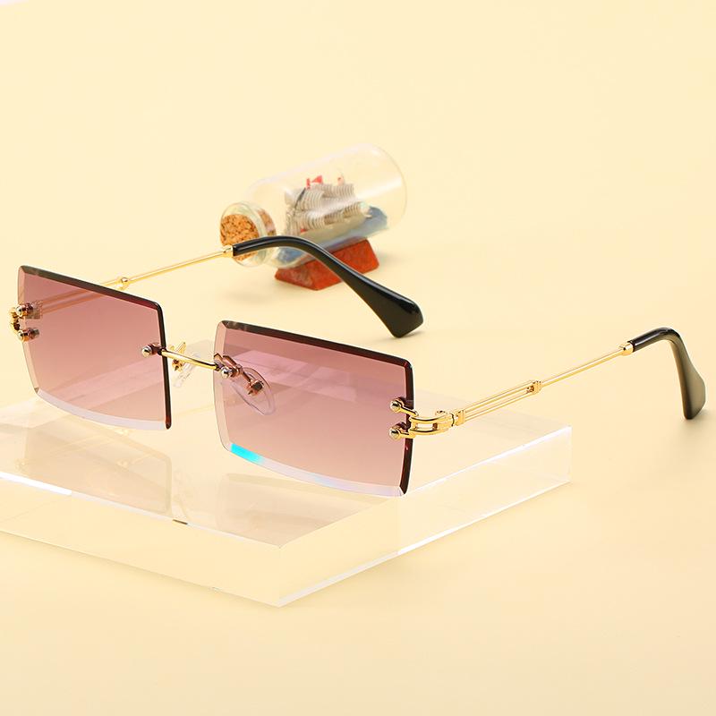New Fashion Rectangle Rimless Sunglasses Women Men Vintage Luxury Brand Designer Sexy Lady Diamond Cut Sun Glasses For Female