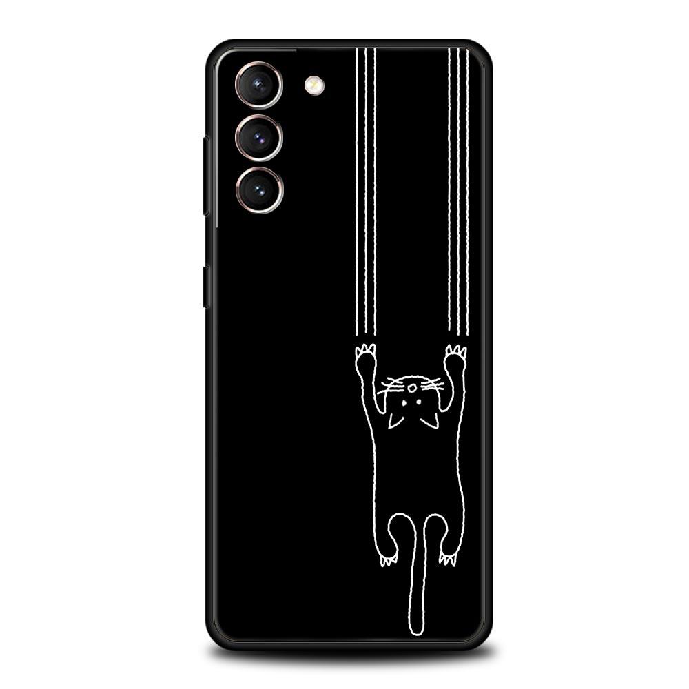 Чехол для телефона 'Кошачья линия' Черные кошки Для Samsung Galaxy S25 Edge S24 S23 S22 S21 Ultra S20 FE 5G S10 S10E S9 Plus Мягкий чехол из ТПУ