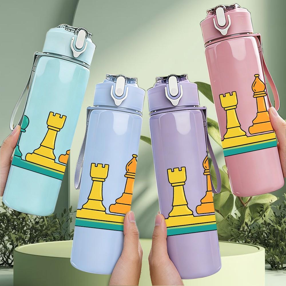 1PC Chess Game Piece Art Print 750ml Color Plastic Sports Water Bottle Leakproof Flip Straw Lid Suitable for Sports Office Home Use