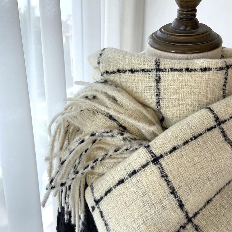 Cozy British Plaid Scarf with Tassels - Soft, Thick & Warm | Fashion Accessory for Fall/Winter