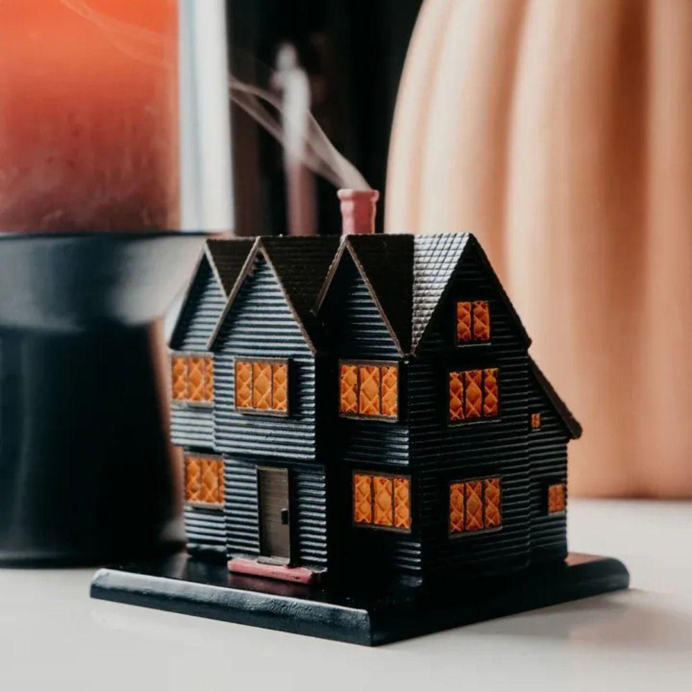 Halloween Black Witch House Incense Burner Resin House Shape Rustic Chimney Hut Incense Incense Cone Burner