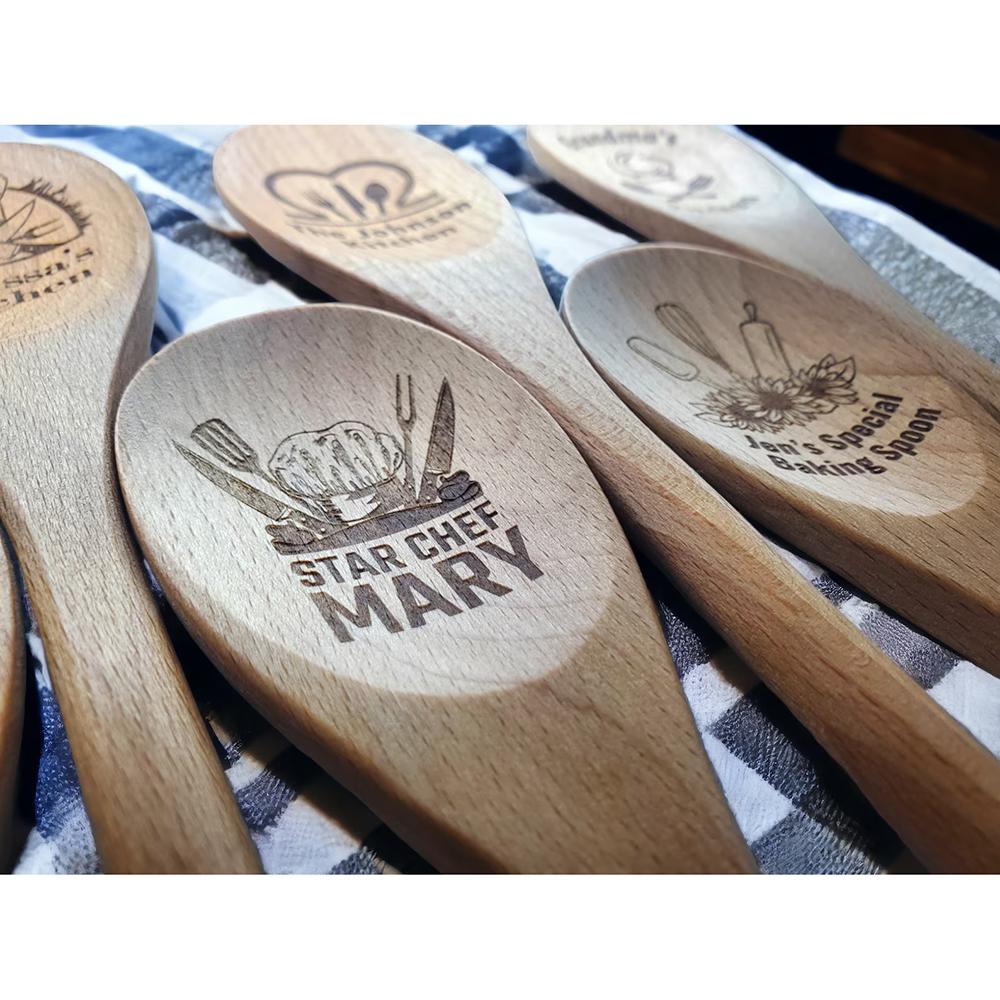 Custom Engraved Wooden Spoon Baking Cooking Supplies Kitchen Mixing Spoon Birthday Housewarming Kitchen Decor Mom Chefs Gift