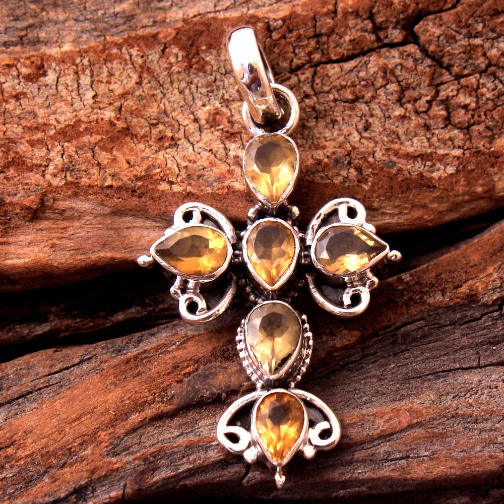 Reiki Pendant, Silver Jewelry, Crystal Healing Pendant, Iolite Silver Pendant, 925 Sterling Silver Handmade Jewelry, Cross Pendant