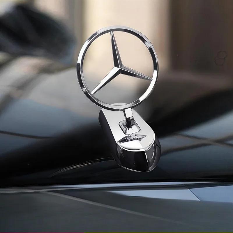 AABGV1 Emblem Badge for Car Hood Front Chrome Logo Luxurious Plated for Mercedes Benz Hood with Wing for C200 R300 E260 S450 S350