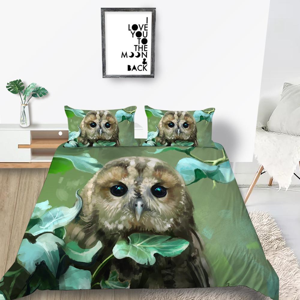 Комплект постельного белья серии «Сова» Постельное белье для спальни Одеяло и наволочка Простыня/двуспальная кровать Полный размер 2/3 шт. Украшение дома