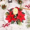 1PC Christmas Tabletop Decor Poinsettia Artificial Flower Wreath Candle Holder Thanksgiving