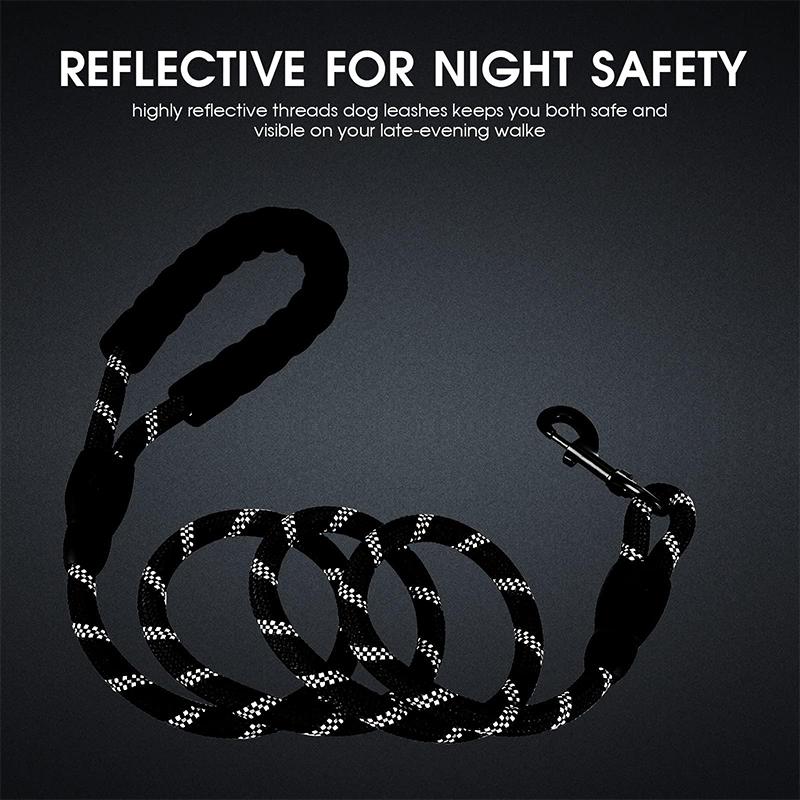 Поводок для домашних животных, прочный поводок для собак, мягкая ручка, прочные поводки, светоотражающая нейлоновая веревка, вращающаяся на 360° металлическая пряжка, поводки для кошек и собак