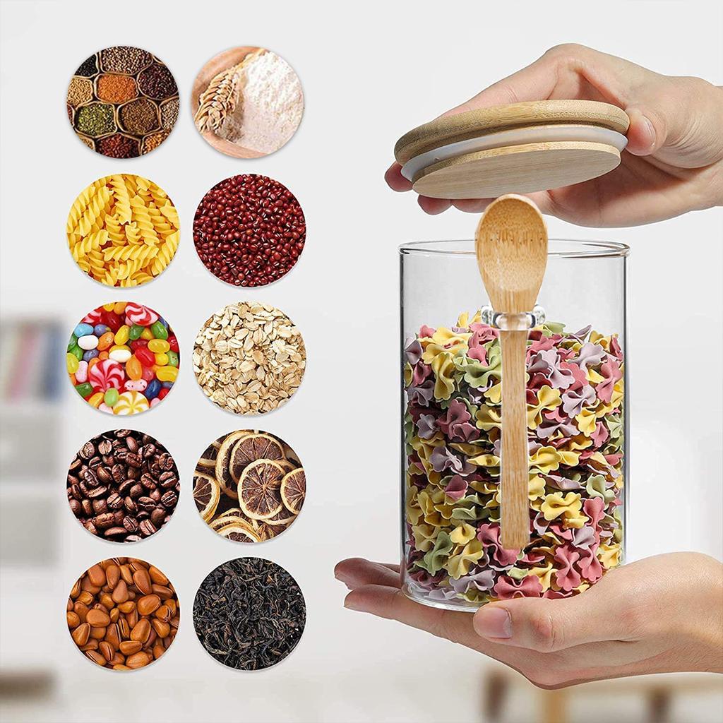 Стеклянные герметичные банки, герметичные контейнеры для хранения еды, кастрюли с крышками и ложками для кофейных зерен, сахара, специй, кухонный инструмент