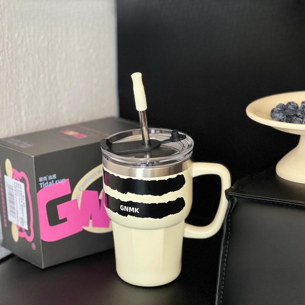 Новая термокружка Ins с трубочкой для всасывания для девочек, высокий уровень внешнего вида, большая емкость для воды, офисная кофейная кружка из нержавеющей стали