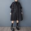Short Sleeve Plus Size Black Vintage Hooded Casual Loose Autumn Spring Trench Coat for Women Outerwear
