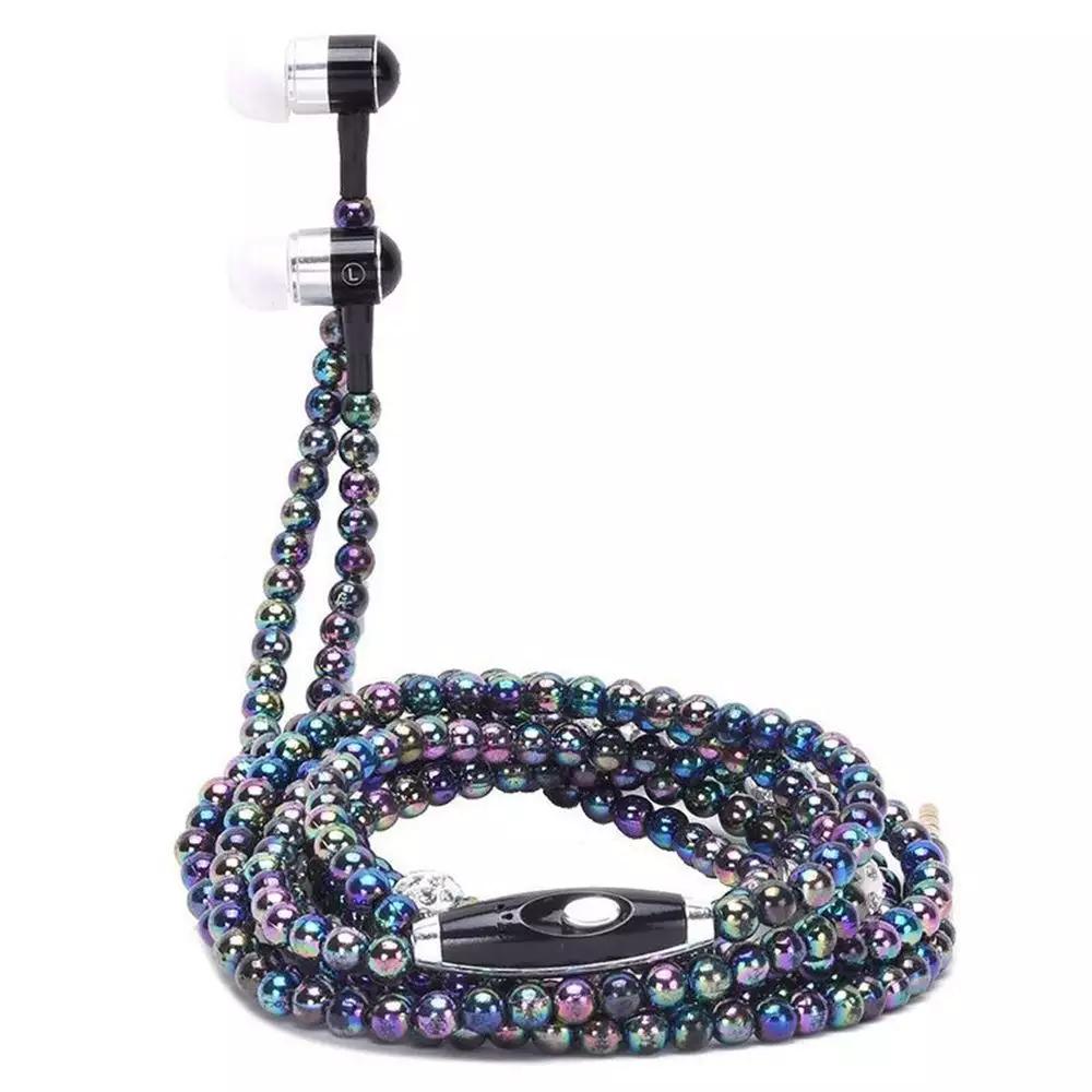 VAORLO Жемчужное ожерелье, наушники-вкладыши, розовое ожерелье со стразами, ювелирные изделия, бусины, наушники с микрофоном для Samsung Xiaomi, подарки для девочек