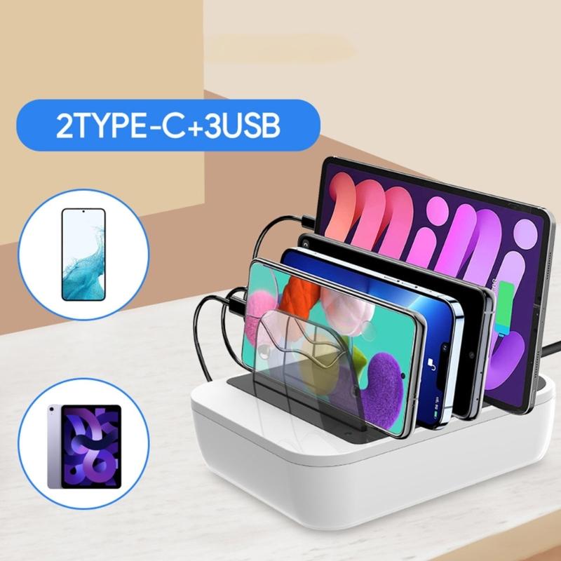 Настольная-настенная домашняя док-станция для быстрой зарядки, зарядная база для ПК, планшета, смартфона, многопортовый USB-хаб-разветвитель QC3.0-PD 5