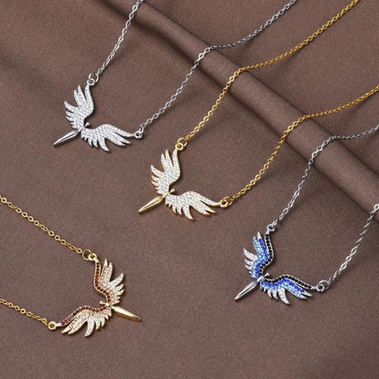 Women Necklace Rhinestones Angle Wing Shape Pendant Choker Necklace Adjustable Extended Chain Necklace Clothing Accessories