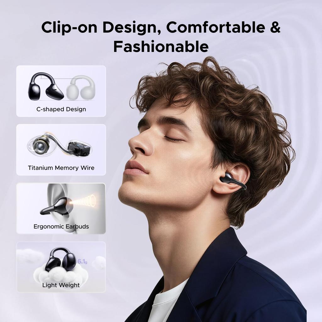 UGREEN ClipBuds Pro Ear Cuff Беспроводные наушники Шумоподавление Титан 32 часа Звук Одновременное подключение к 2 ПРИЛОЖЕНИЯМ Индивидуальная быстрая зарядка Черный [Bluetooth