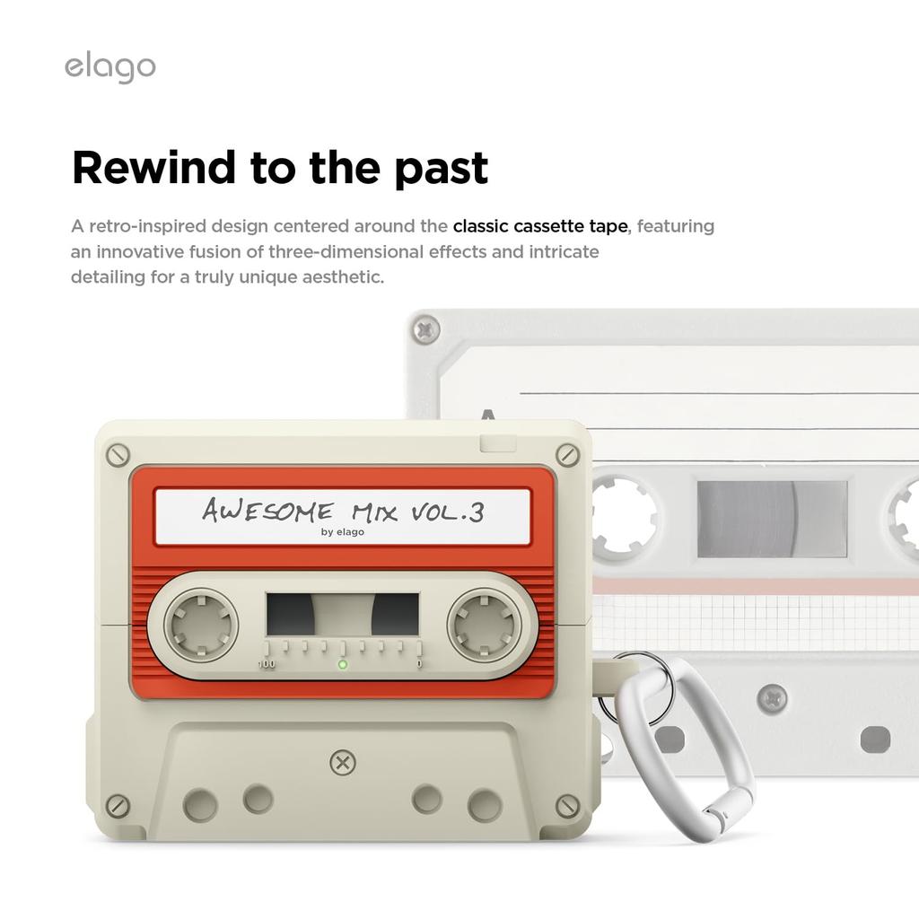 Galaxy Buds3 Pro Buds 3 Case Shockproof Soft Silicone Cover Cassette Tape Design 3 Galaxy Buds 3Pro Galaxy Buds 3 CASETTE TAPE HANG CASE Classic White