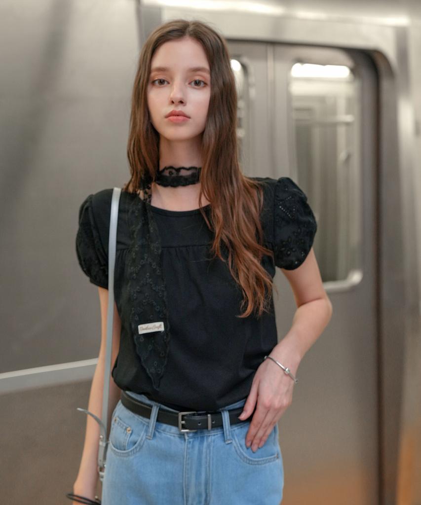 PIGMENT Lace Puff Cutout T-Shirt (Yzts2604024)