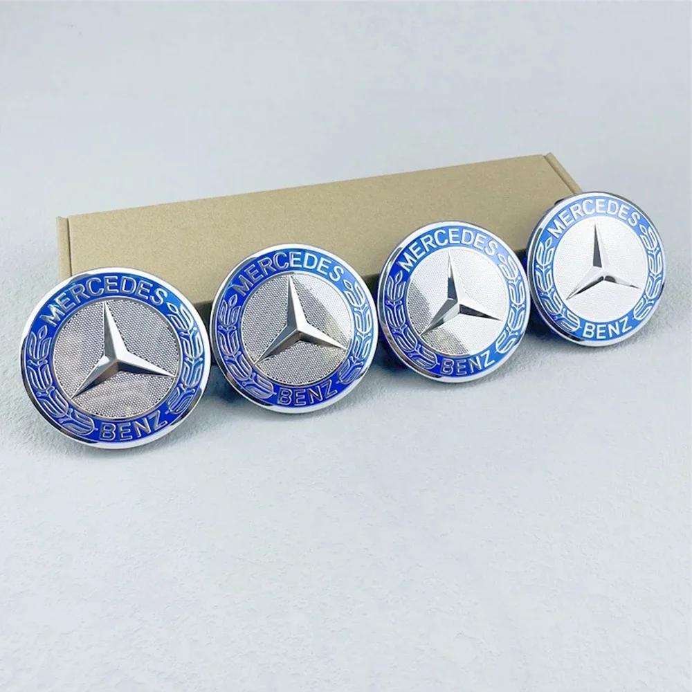 XAXZU1 C200 E200 New For Mercedes Benz 4PCS 75MM Blue wheel Hub Cap Emblem badge for Mercedes Benz C180 C200 E200 E260 E300 ML350 A1714