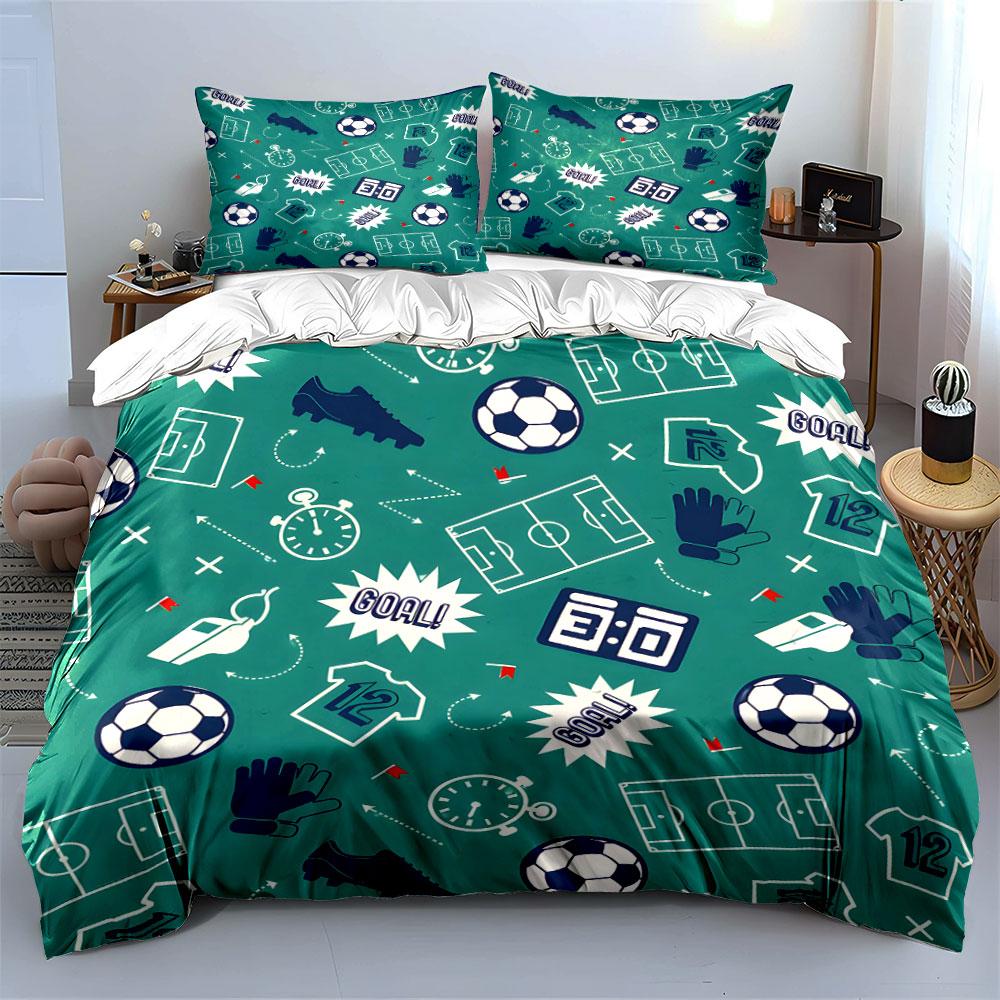 Soccer Pattern Sports Design Bedding Duvet Cover Set (1*Duvet Cover 2*Pillowcases, without duvet insert)