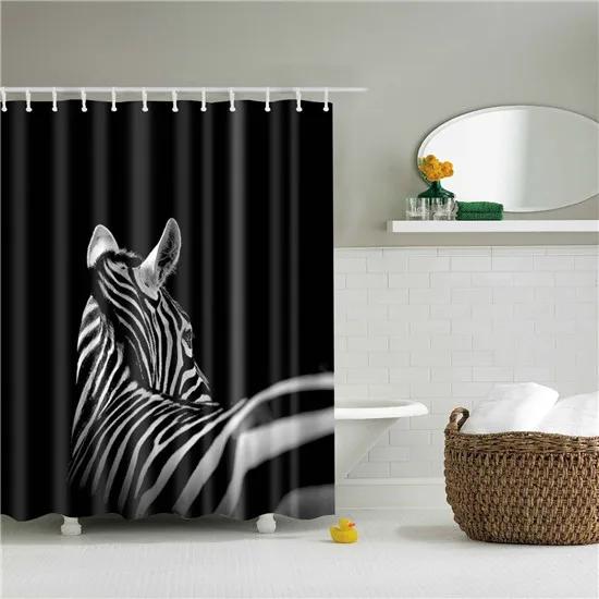 Cartoon Animals Deer Zebra Butterfly Pattern Bathroom Shower Curtains Fabric Waterproof Polyester Bath Curtains with 12 Hooks
