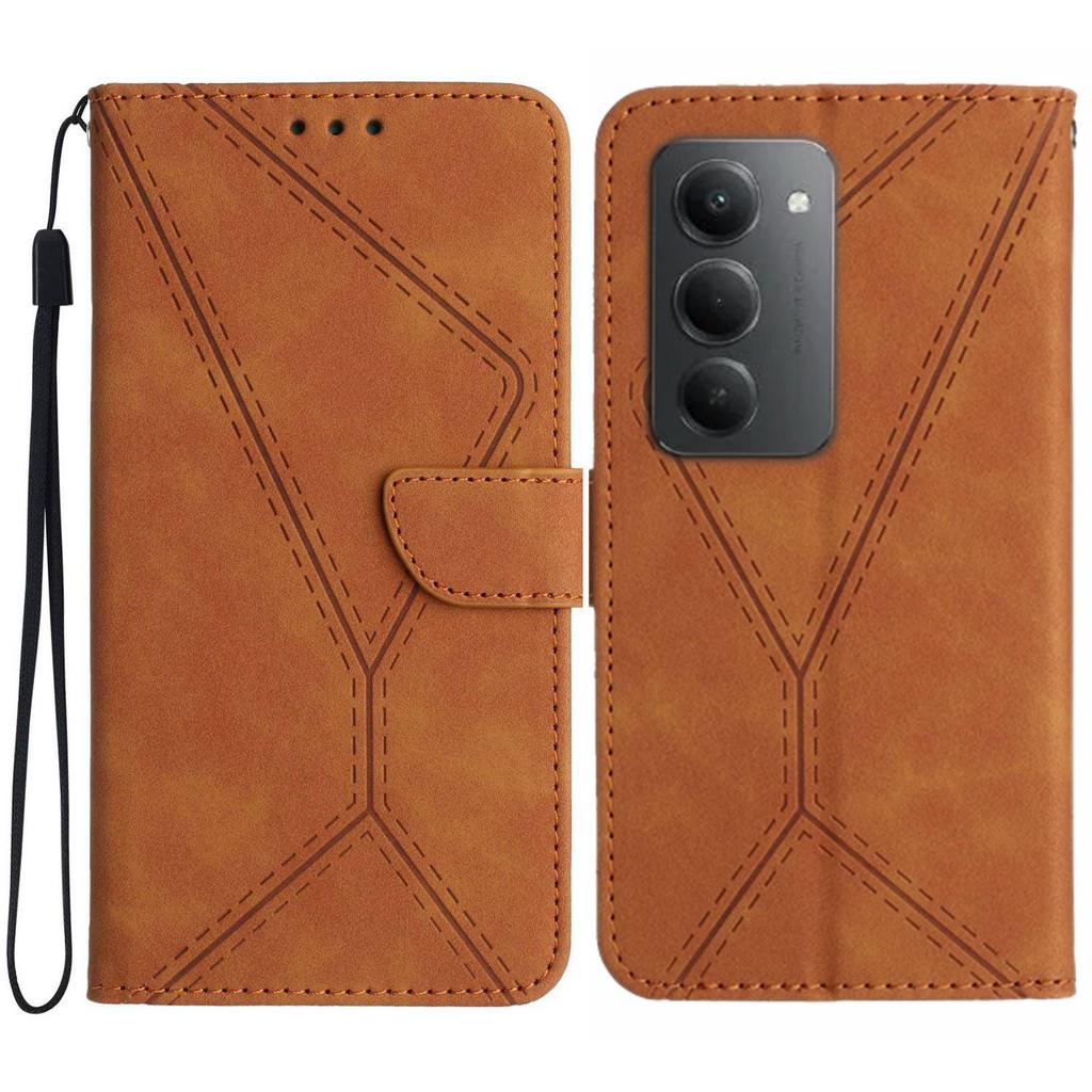 For Xiaomi Redmi 15 5G Case Skin Touch Lines Imprinted PU Leather Flip Phone Cover