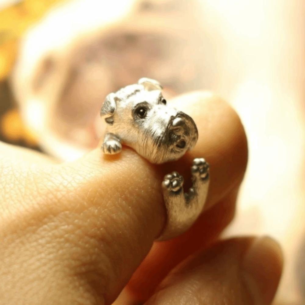Metal Rhinestone Dog Rings Open Mouth Design Fashion Jewelry Cute Cat Ring Work