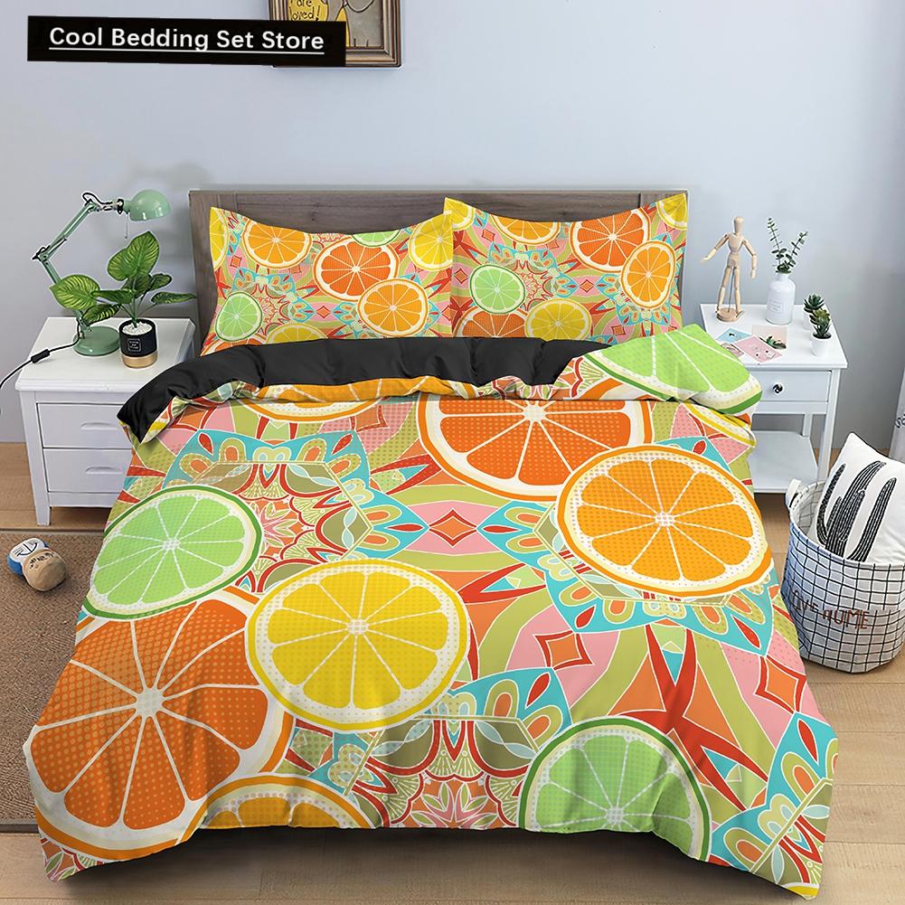 Cartoon Fruit King Queen Duvet Cover Summer Tropical Fruit Bedding Set for Boy Girl Banana Pear Red 2/3pcs Polyester Quilt Cover