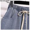 MODIQUE Лето Большие размеры Женские свободные базовые эластичные шнурки трапециевидной формы с широкими штанинами и закатанными джинсовыми шортами Шорты Женские повседневные синие короткие штаны