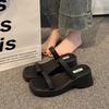 Slippers Women's Summer 2025 New French One-word Strap Square Head Thick Heel High Heels Fashion Wear Open-toed Sandals