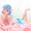 milky time ReZero Rem Cosplay Swimsuit Bikini “Isekai-type” with Wig, Size M, Color Rem/Isekai-type