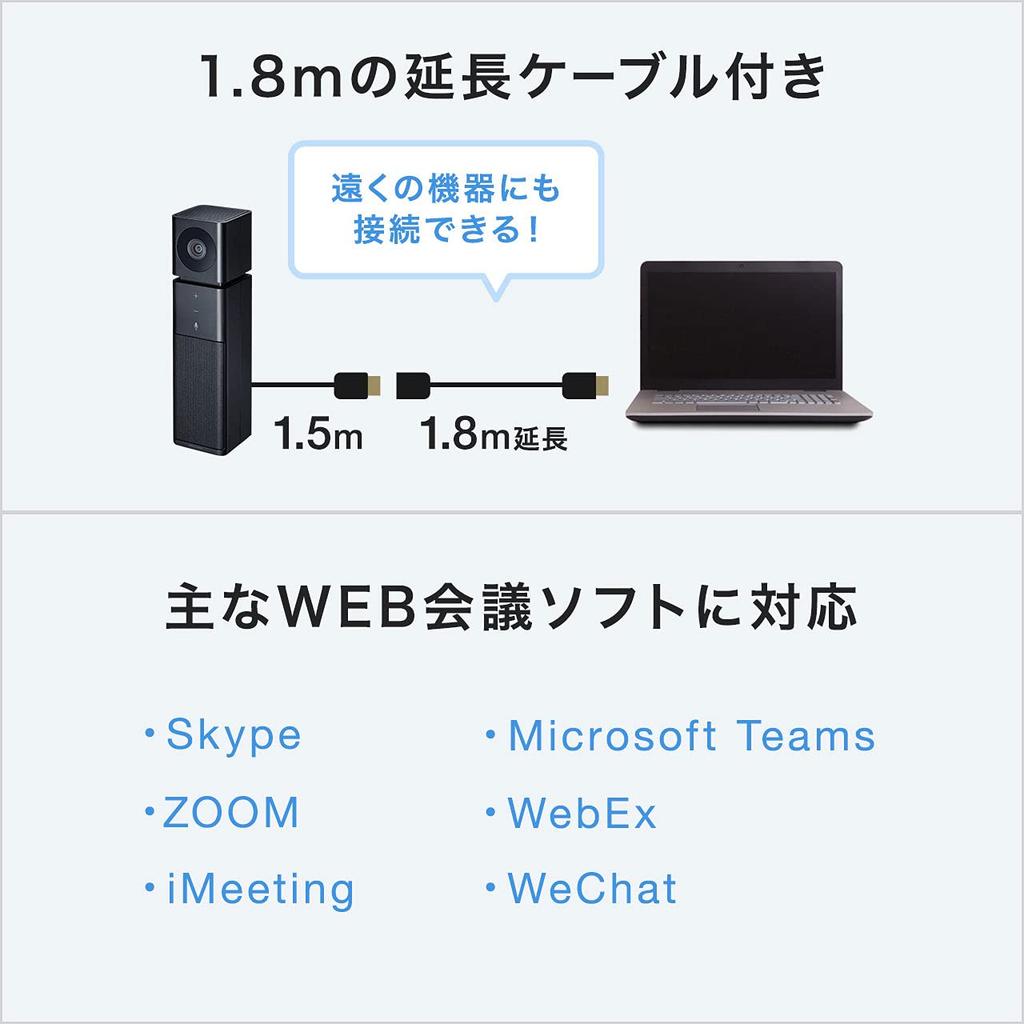 Sanwa Supply USB Speakerphone with Camera and Full HD Omnidirectional Compatible with Built-in Microphone, Wide-Angle Camera, Microphone, Skype, Zoom,