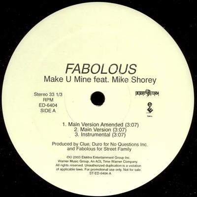 12-дюймовая пластинка FABOLOUS - Make U Mine ED6404PROMO Elektra 2003 США Рэп и Хип-Хоп/R&B Б/у