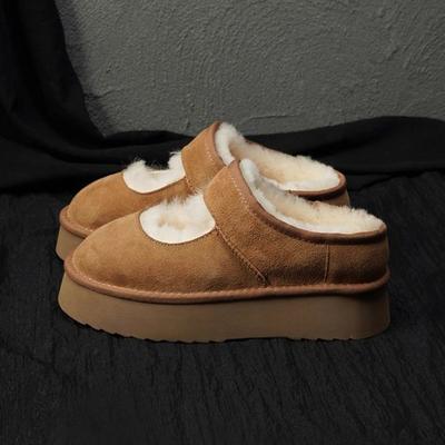 Меховые балетки на платформе женские хлопковые тапочки повседневная обувь 2025 тренд с открытой пяткой зимние новые короткие плюшевые сапоги шлепанцы Mujer Botas