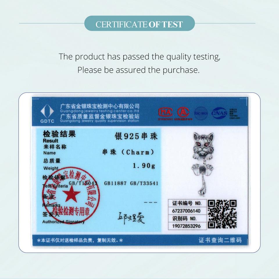 WOSTU Стерлингового серебра 925 пробы, белый орел, подвесная бусина, синий циркон, кулон, яркие подвески в виде рыси, бусины в форме кошки для женщин, браслет и ожерелье, ювелирные изделия