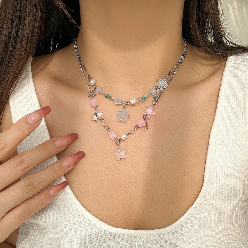 Ingemark 6 Styles Elegant Imitation Pearls Acrylic CCB Star Pendant Chokers Necklace Trendy Hip-hop Cool Alloy Chain Y2K Jewelry