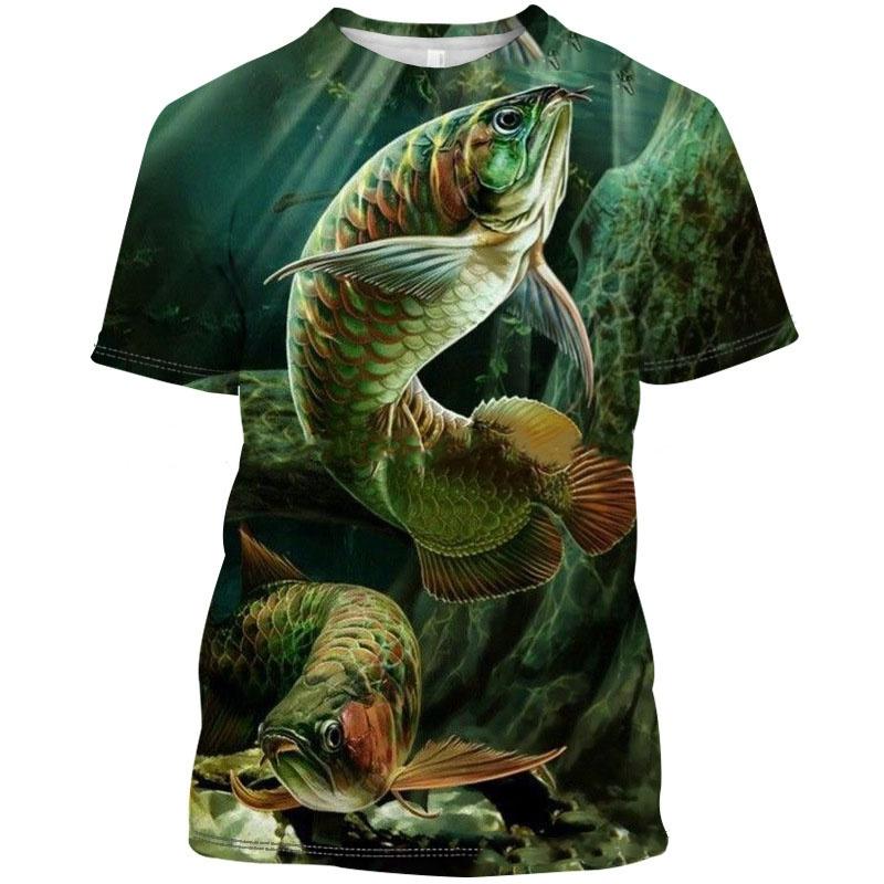 Koi Goldfish Pattern Summer Men's T-shirt Fun Fish 3D Printed Short Sleeved Top Fashionable Street Daily Casual Round Neck Pullover