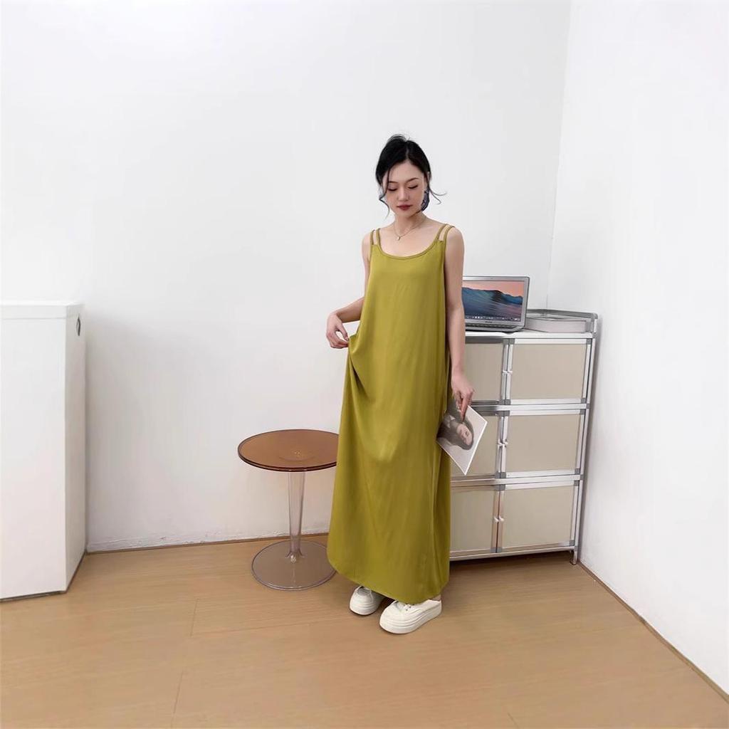 2025 New Sleeveless Cotton Rayon Slip Dress: Women's French Summer Beach Tank Maxi