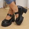 Double Buckle High Heels Mary Jane Shoes for Women Patent Leather Chunky Platform Pumps Woman Black White Lolita Shoes Female