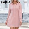 Женская мода осень-зима однотонный принт длинный рукав с капюшоном высокая талия повседневные платья
