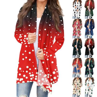 Женская модная рождественская куртка с принтом, повседневный кардиган с длинным рукавом, пальто