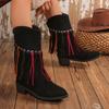 Женские сапоги с кисточками, толстый каблук, ретро-ковбойские замшевые кожаные сапоги средней длины, женские сапоги с острым носком, до середины голени, с молнией, ботильоны