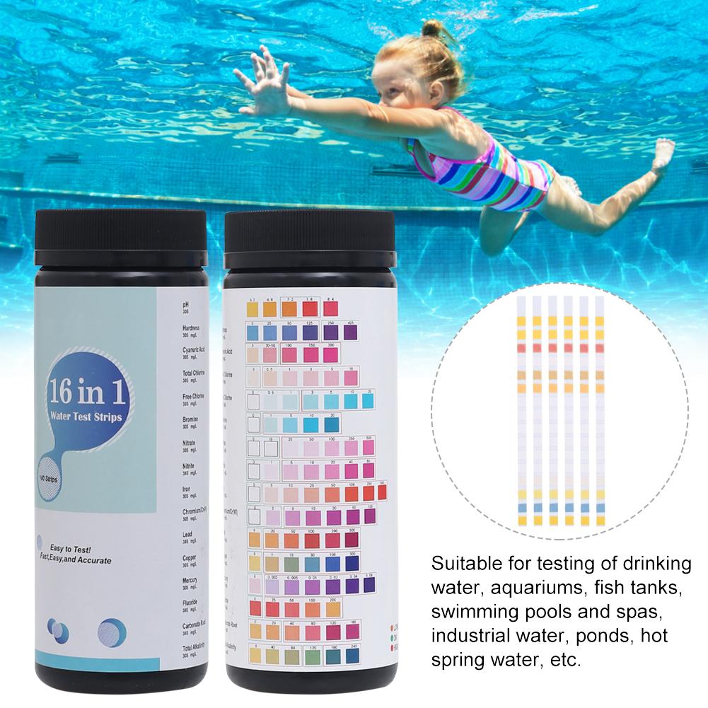 100 шт. Обновление теста для аквариума 16-в-1 Тестовая полоска для проверки качества воды Тестовая полоска для питья в аквариуме и бассейне