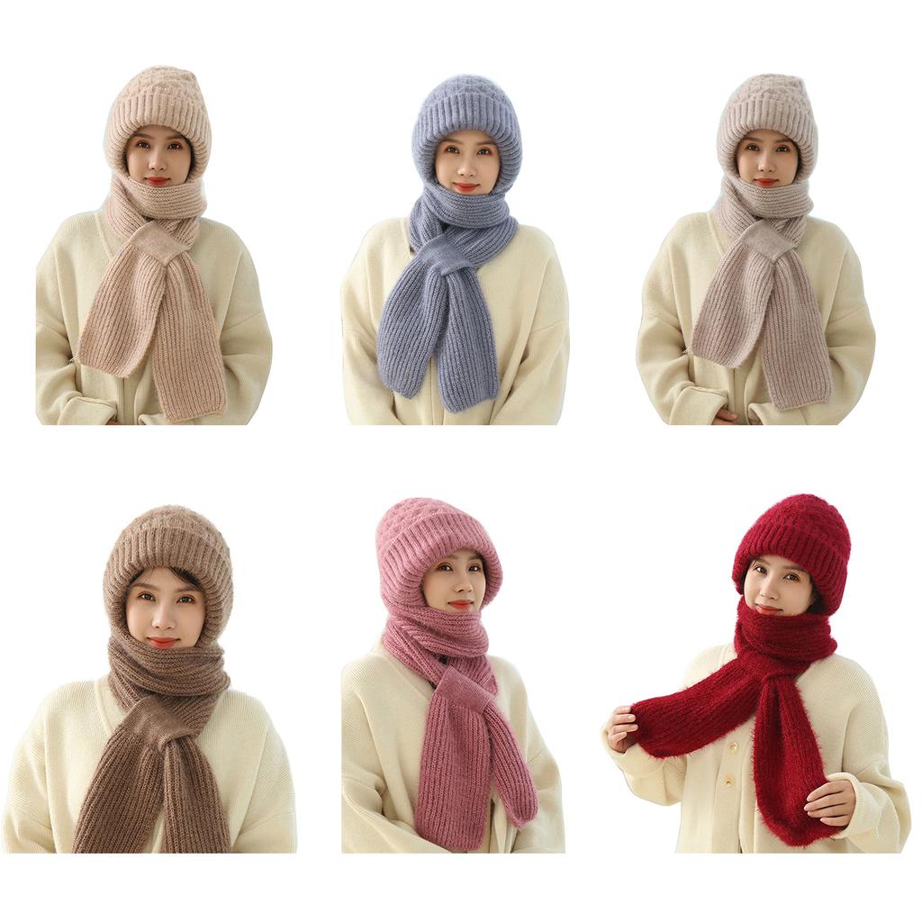 2-in1 Soft Warm Scarf Cap Crochet Hooded Scarf Hat for Skiing Hiking Universal Lady Windproof Shawl Hat with Neck Covers