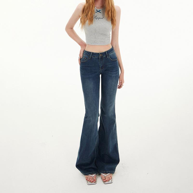 American Spice Girl low-rise and slightly pulled jeans women's spring and autumn new slim-fitting elastic and thin horseshoe flared pants
