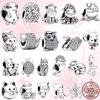 925 Sterling Silver Animal Beads Pavé Turtle Swan Snake Butterfly Cat Dangle Charm Fit Original Fasion Bracelet DIY Jewelry
