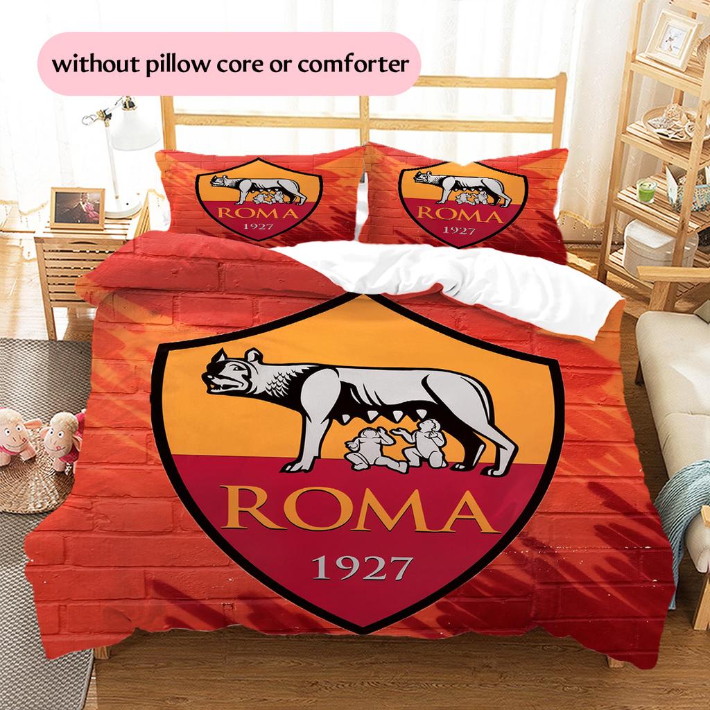 AS Roma Football Club Pattern Bedding Quilt Set Home Decoration Gift (1 * duvet cover + 2 * pillowcase without core)