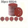 30PCS 5 Inch (125mm) Round Sandpaper, 8-hole Sanding Sandpaper, 60/80/100 Mesh, Suitable for Polishing