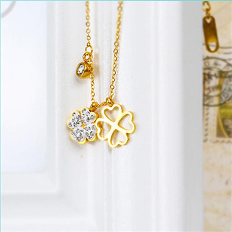 Ожерелье из титановой стали с полыми стразами и сердечками в форме клевера, защита окружающей среды, не выцветает