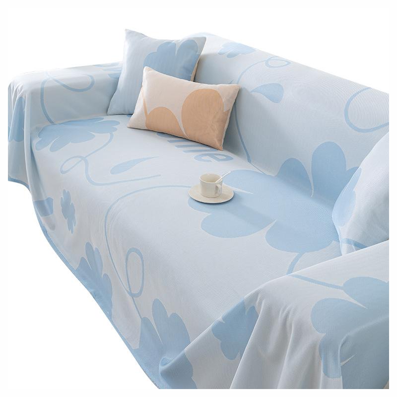 Cool Ice Silk Summer Sofa Towel Full Cover Cloth Ins Cream Style Printed Sofa Cover Universal Cover