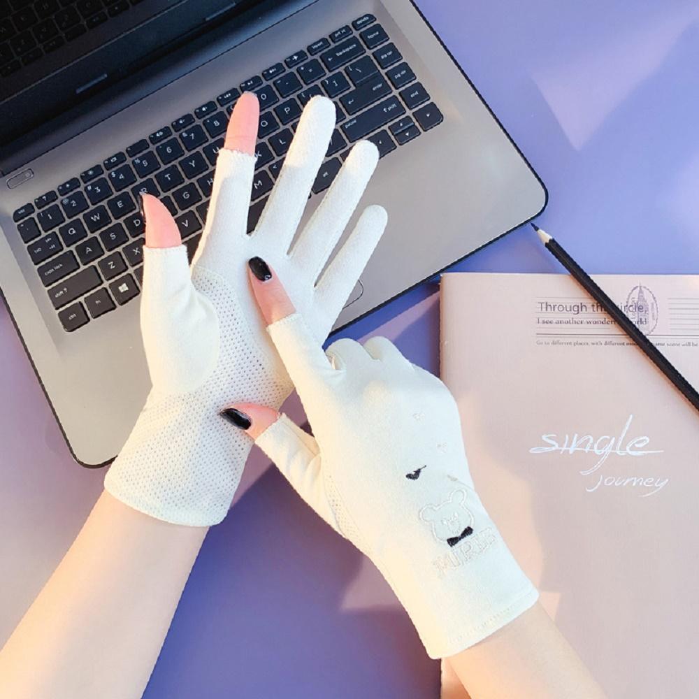 Cute Anti-UV Lady Summer Women Drive Mitten Thin Gloves Sunscreen Mittens Five Fingers Mitts